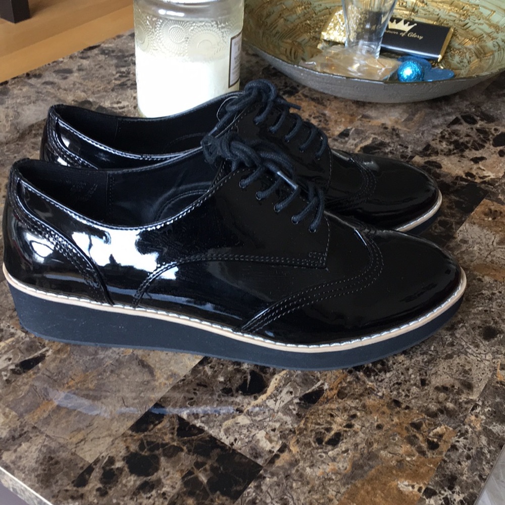 Platform patent leather oxfords
